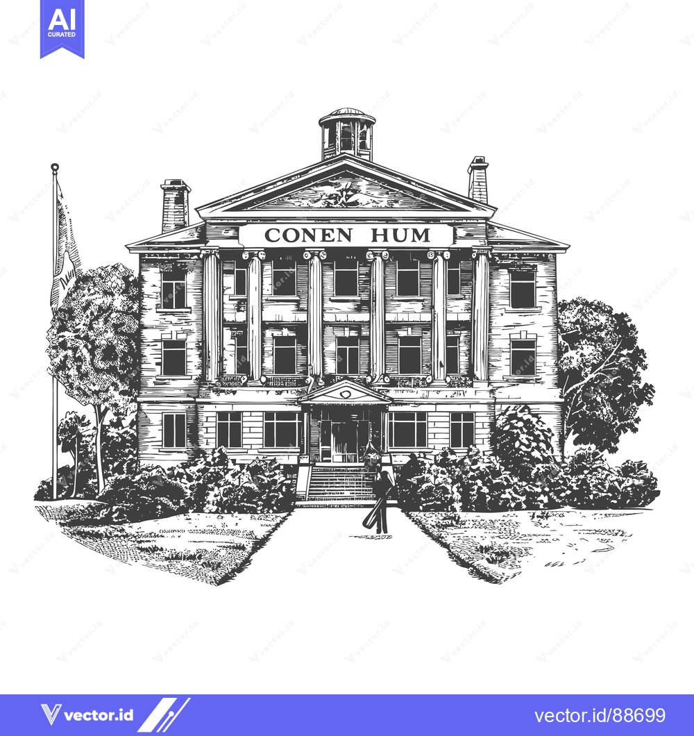 Premium Vector of Detailed architectural drawing depicts a classical building with trees