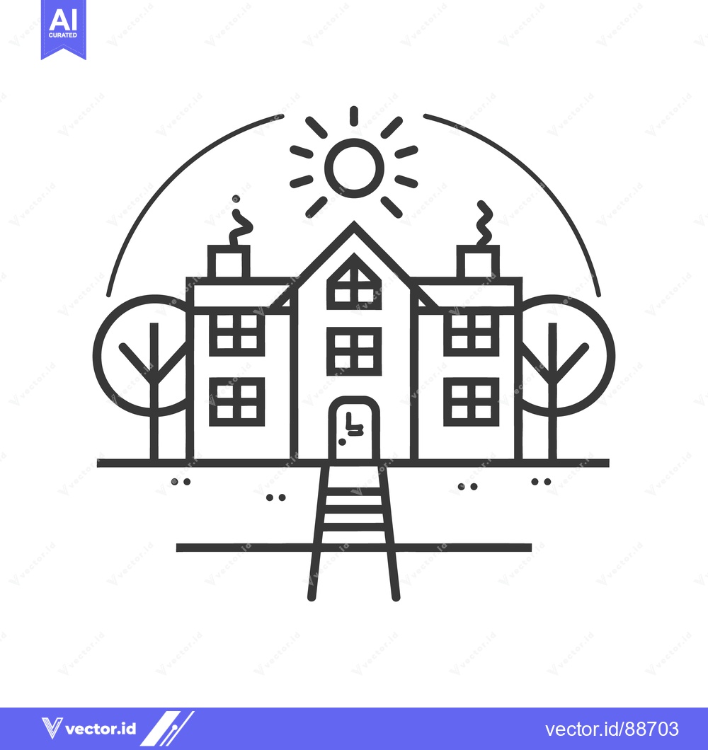 Premium Vector dari A minimalist black and white illustration of a house and landscape
