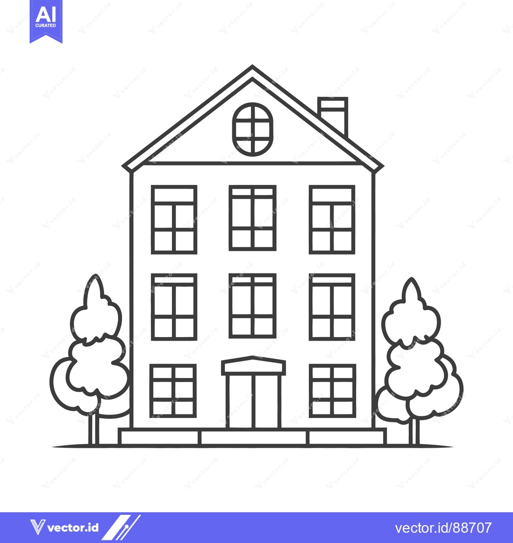 Premium Vector dari Simple line art illustration of a tall house with trees