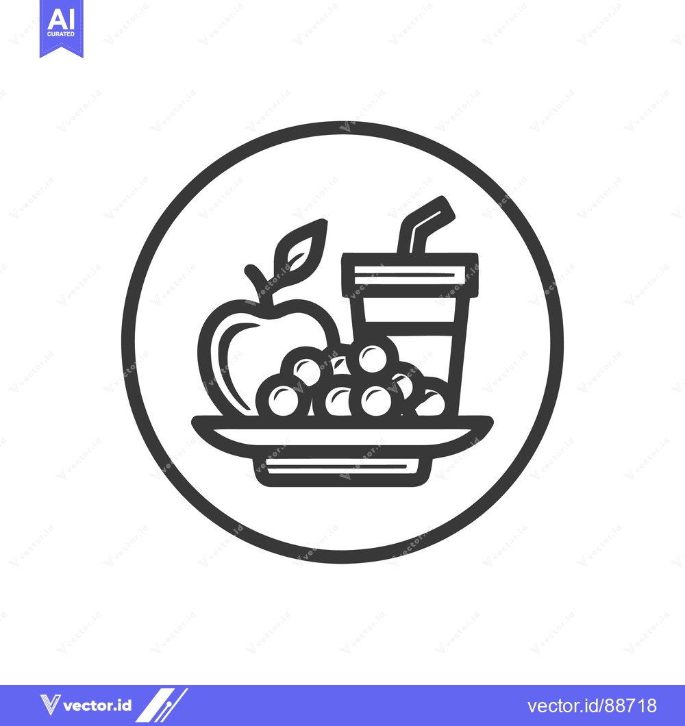 Premium Vector of Healthy Food Icon: Apple, Grapes, and Drink in Circle Frame