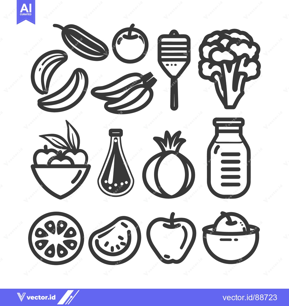 Premium Vector dari Simple black and white illustrations depicting various fruits and vege