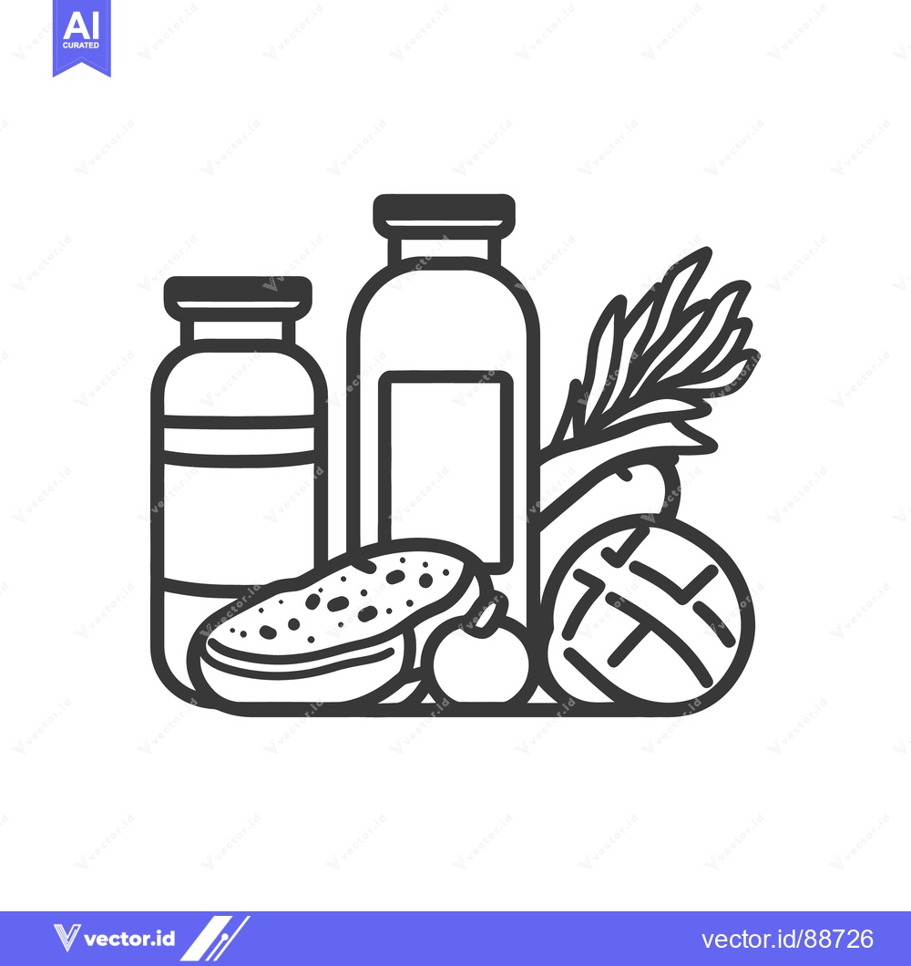 Premium Vector dari Outline depiction showing several bottles and assorted vegetables toge