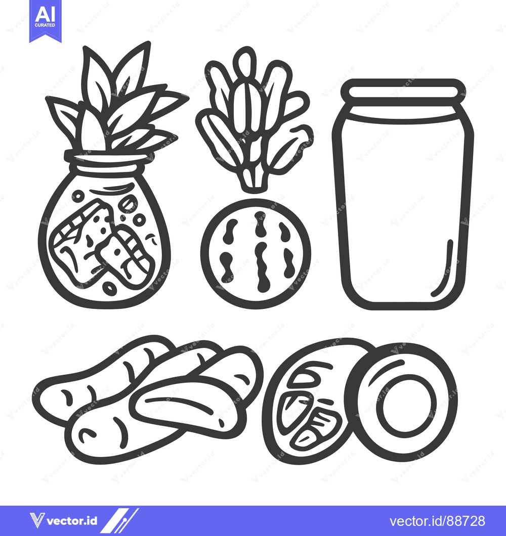 Premium Vector of Simple line art illustrations depicting various food ingredients and j