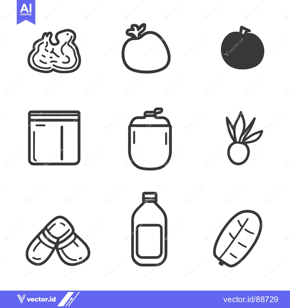 Premium Vector dari A set of food items and health supplements outlined in black
