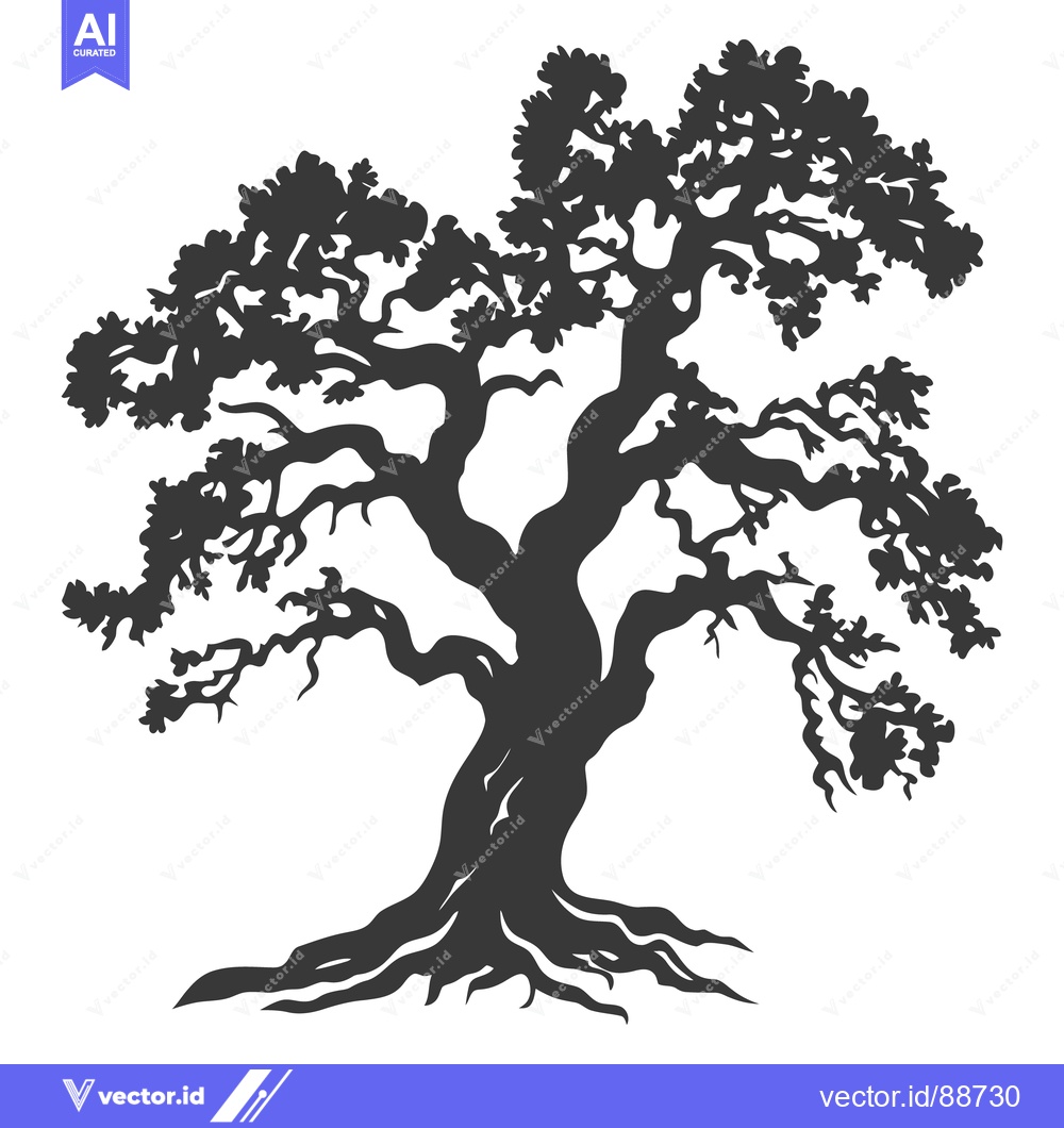 Premium Vector of A silhouetted image of a large mature tree in detail