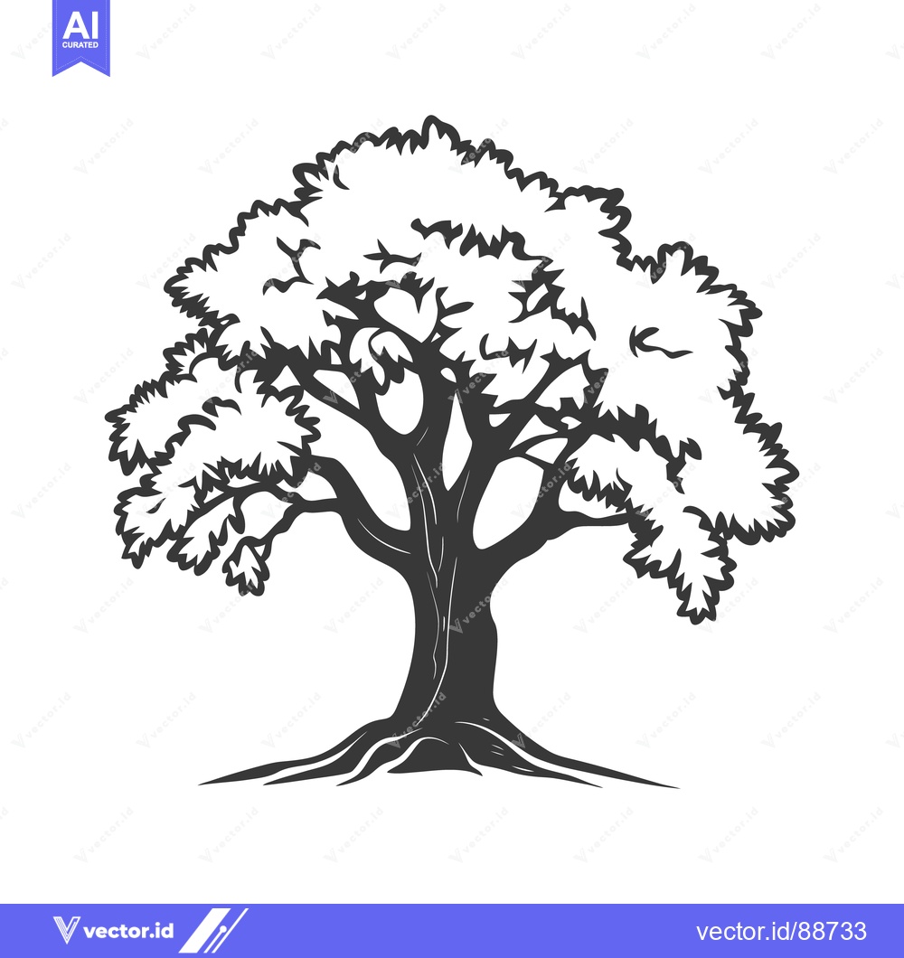 Premium Vector dari A detailed black and white illustration depicting a full grown tree