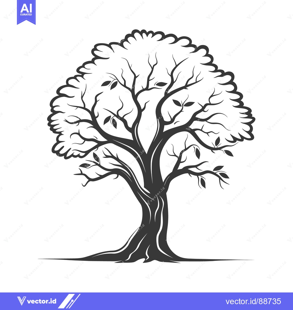 Premium Vector dari A black and white illustration of a stylized tree