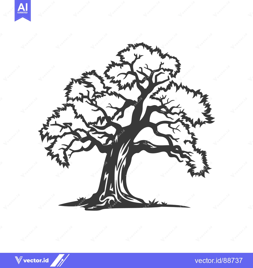 Premium Vector dari A stylized black and white depiction of a mature tree