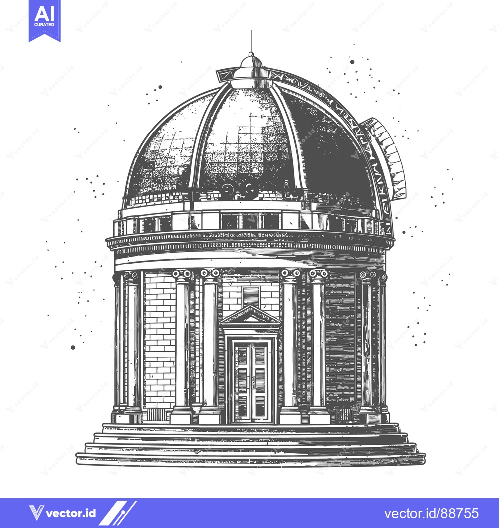 Premium Vector dari Detailed vintage illustration depicting a domed observatory building i