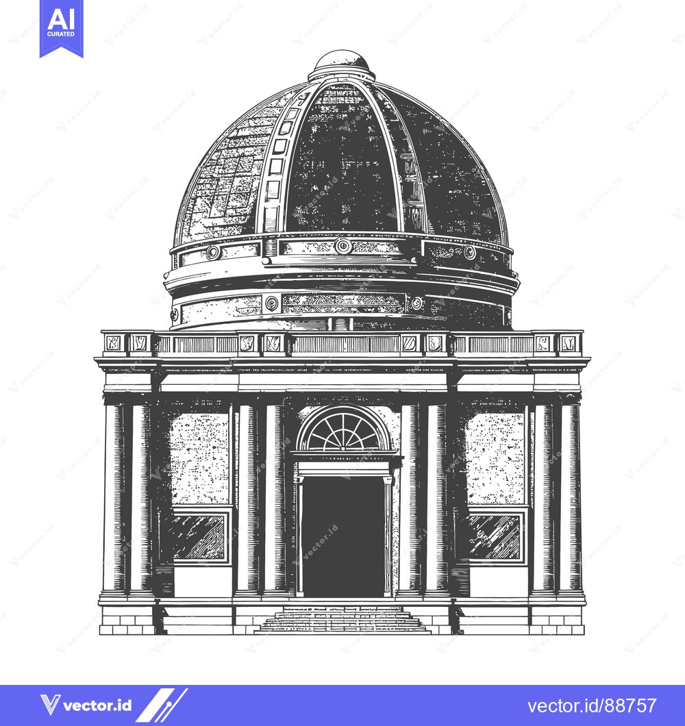 Premium Vector of A detailed ink drawing depicting a large dome building facade