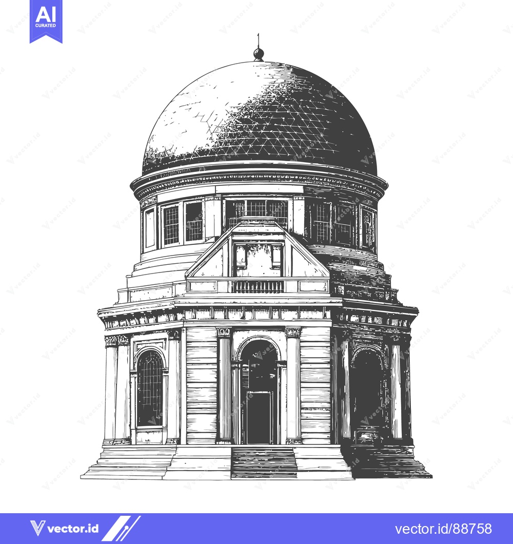 Premium Vector dari A detailed architectural illustration depicting a domed building with