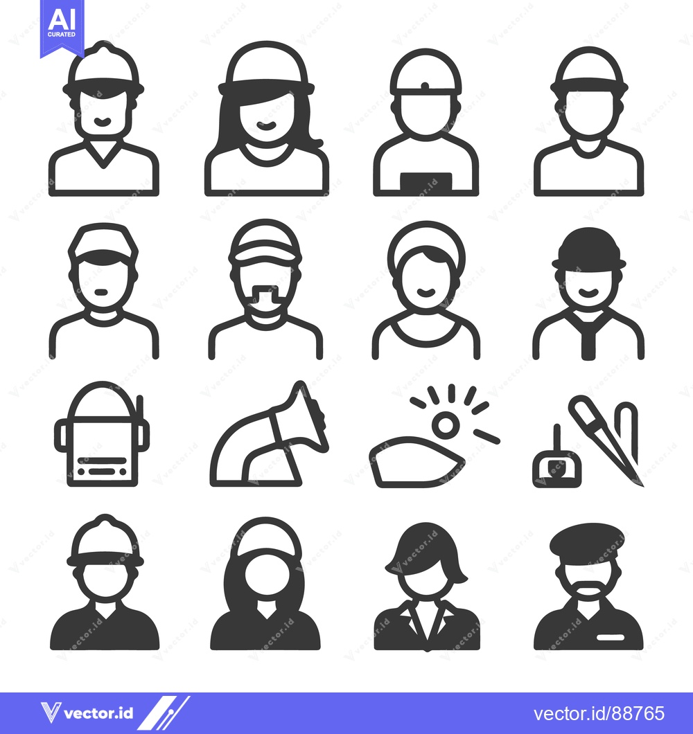 Premium Vector of Collection of diverse illustrated people icons with assorted hats and