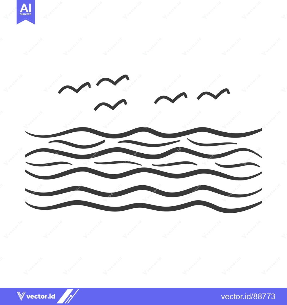 Premium Vector dari Black line art illustration of ocean waves and flying birds