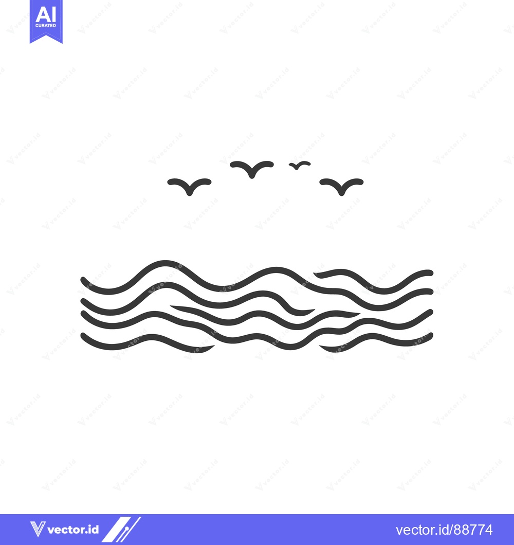 Premium Vector of Simple Line Drawing Depicting Waves and Birds in Flight