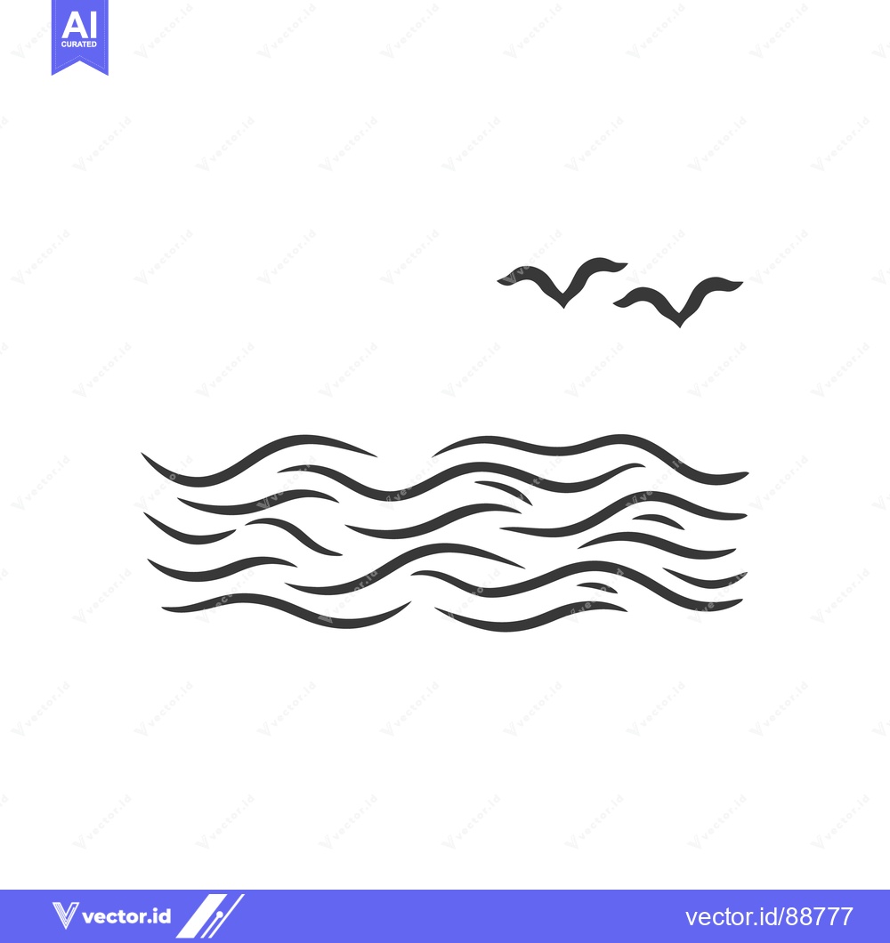 Premium Vector of Simple monochrome illustration featuring birds flying over ocean waves