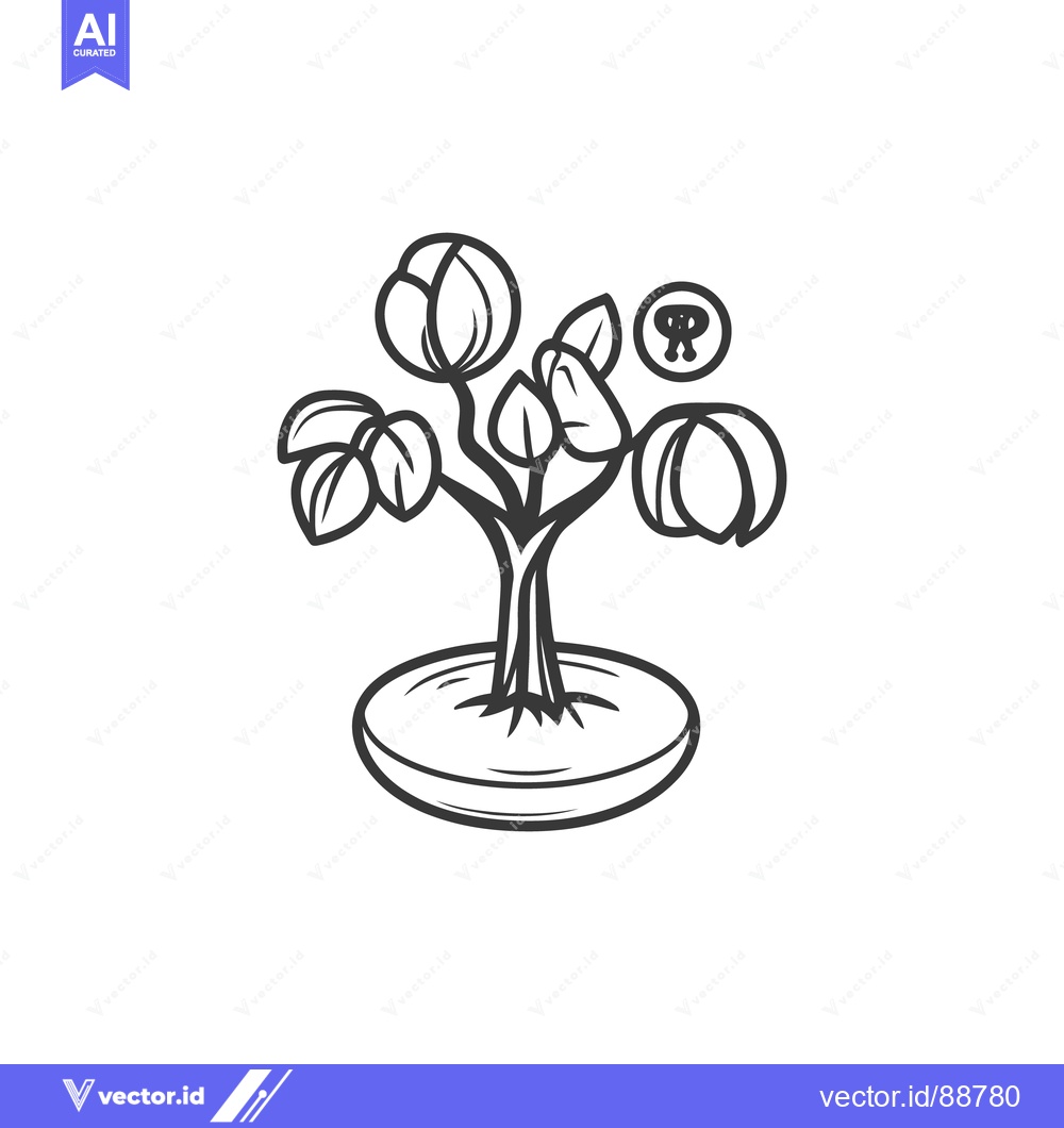 Premium Vector dari A small stylized illustration depicts a potted plant with its leaves a