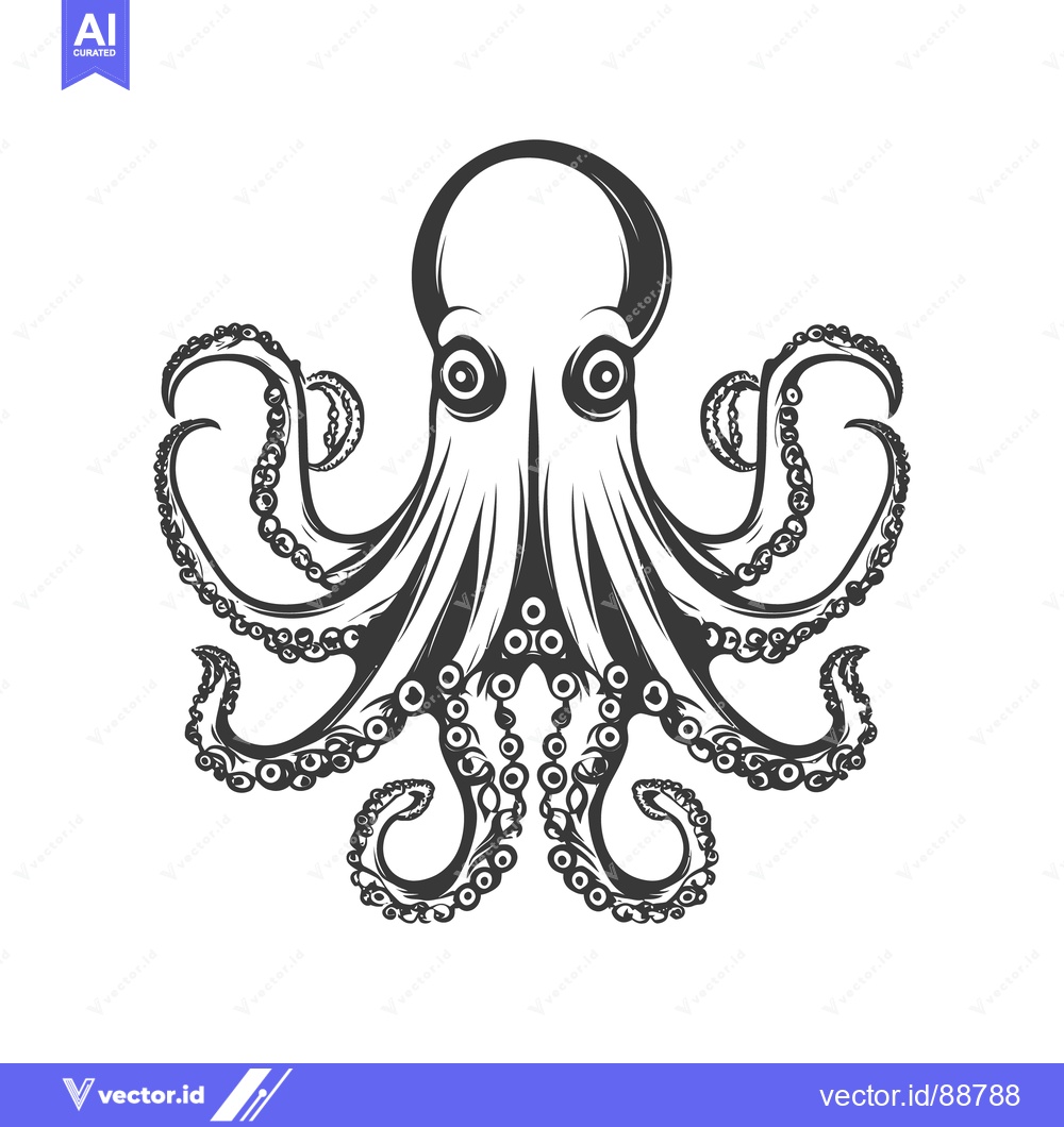Premium Vector of A black and white illustration showing an octopus on white background