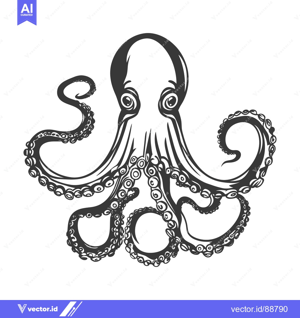 Premium Vector of Detailed ink illustration depicting a large eight limbed ocean octopus