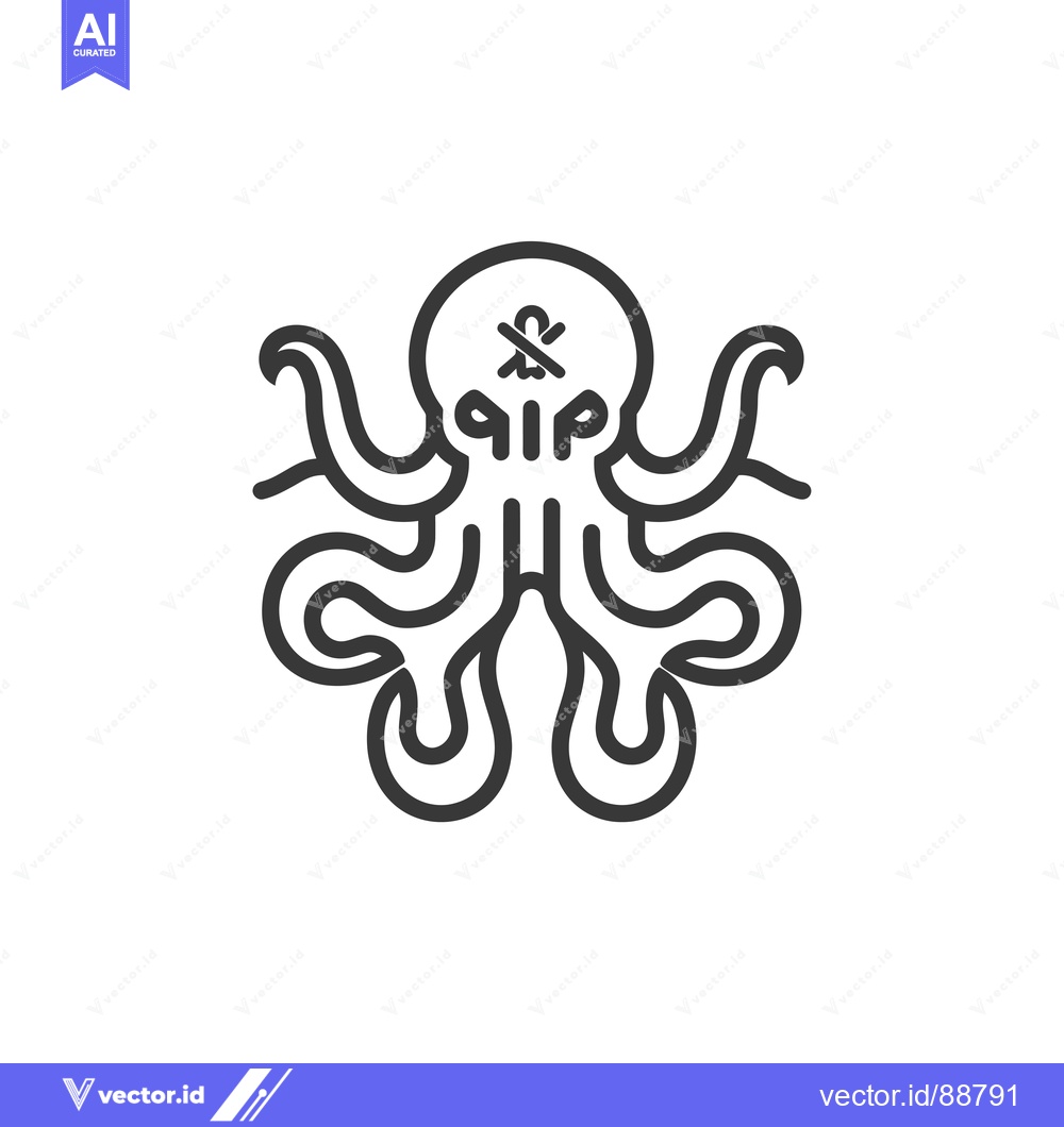 Premium Vector dari Octopus with Skull and Crossbones in Its Head