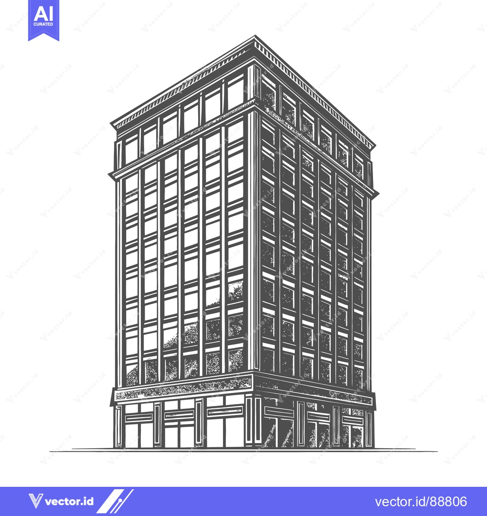 Premium Vector of Detailed architectural drawing illustrating an elegant tall urban buil