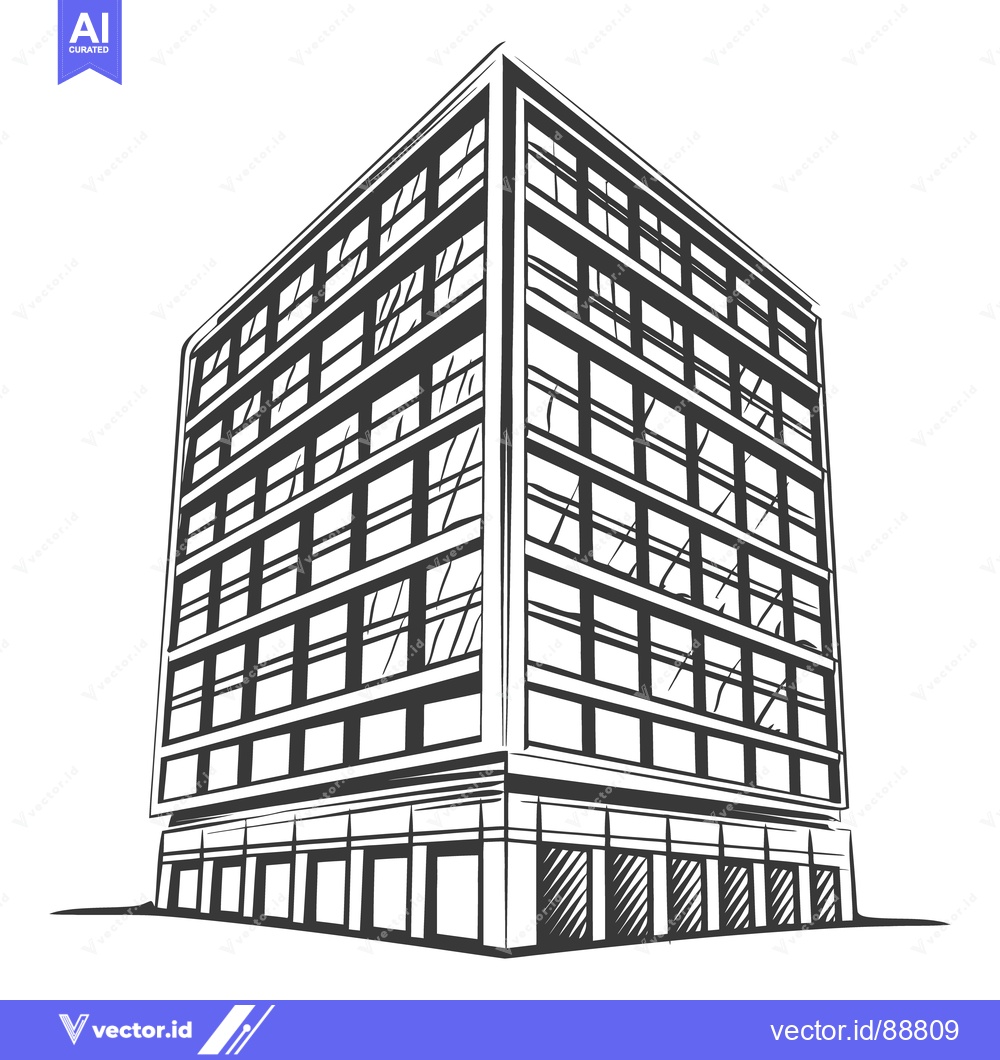 Premium Vector of A black and white illustration of a tall modern building