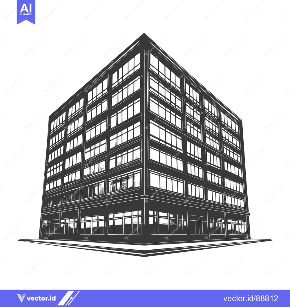 Premium Vector dari A stylized black and white illustration of a modern building