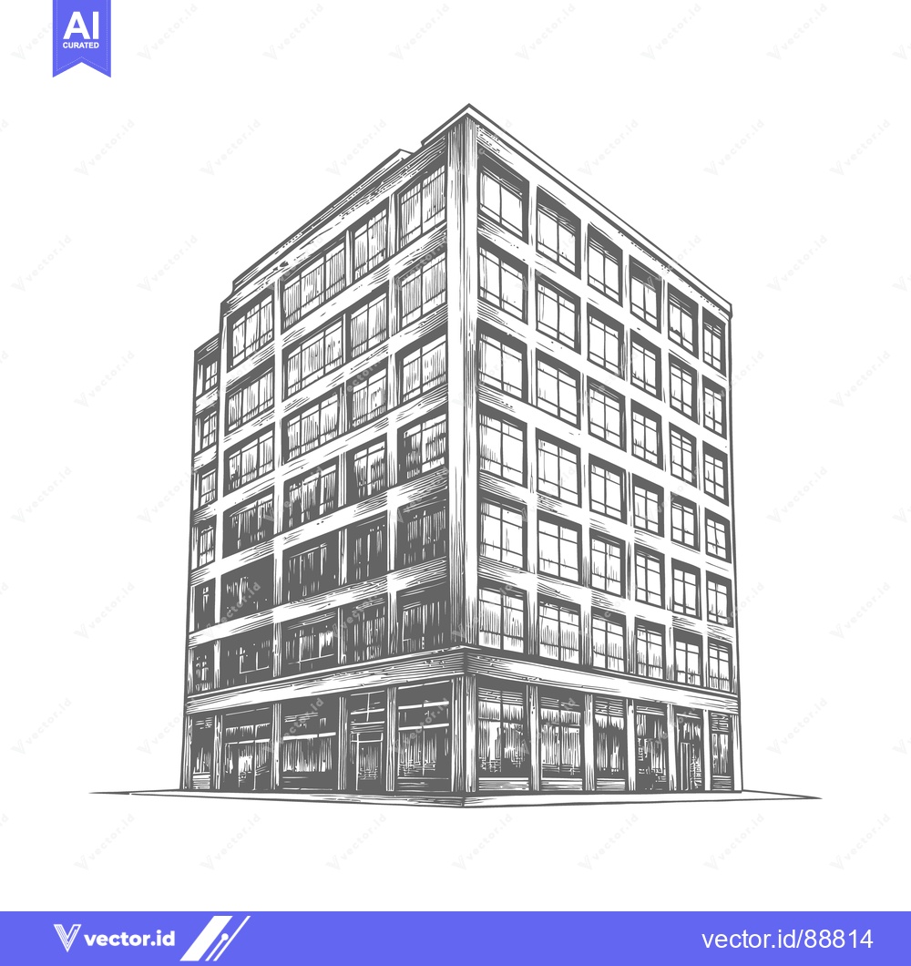 Premium Vector dari A detailed black and white ink drawing of a large building