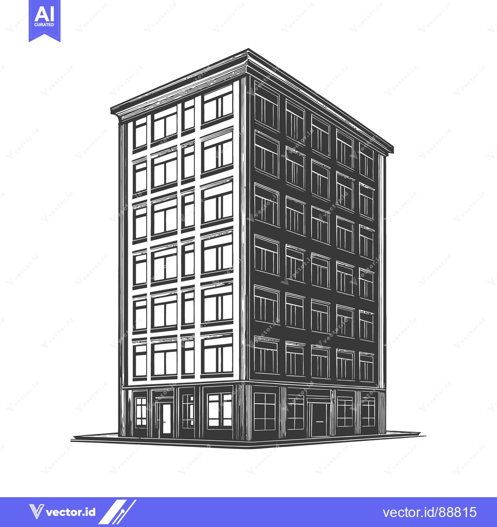 Premium Vector dari An illustration depicting a tall building with many windows and storie