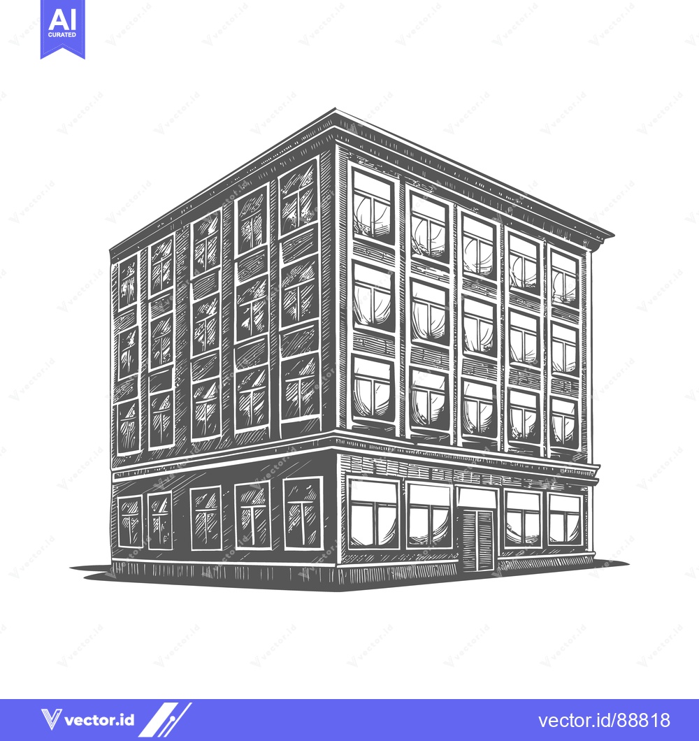 Premium Vector of A three story building illustration with many rectangular windows