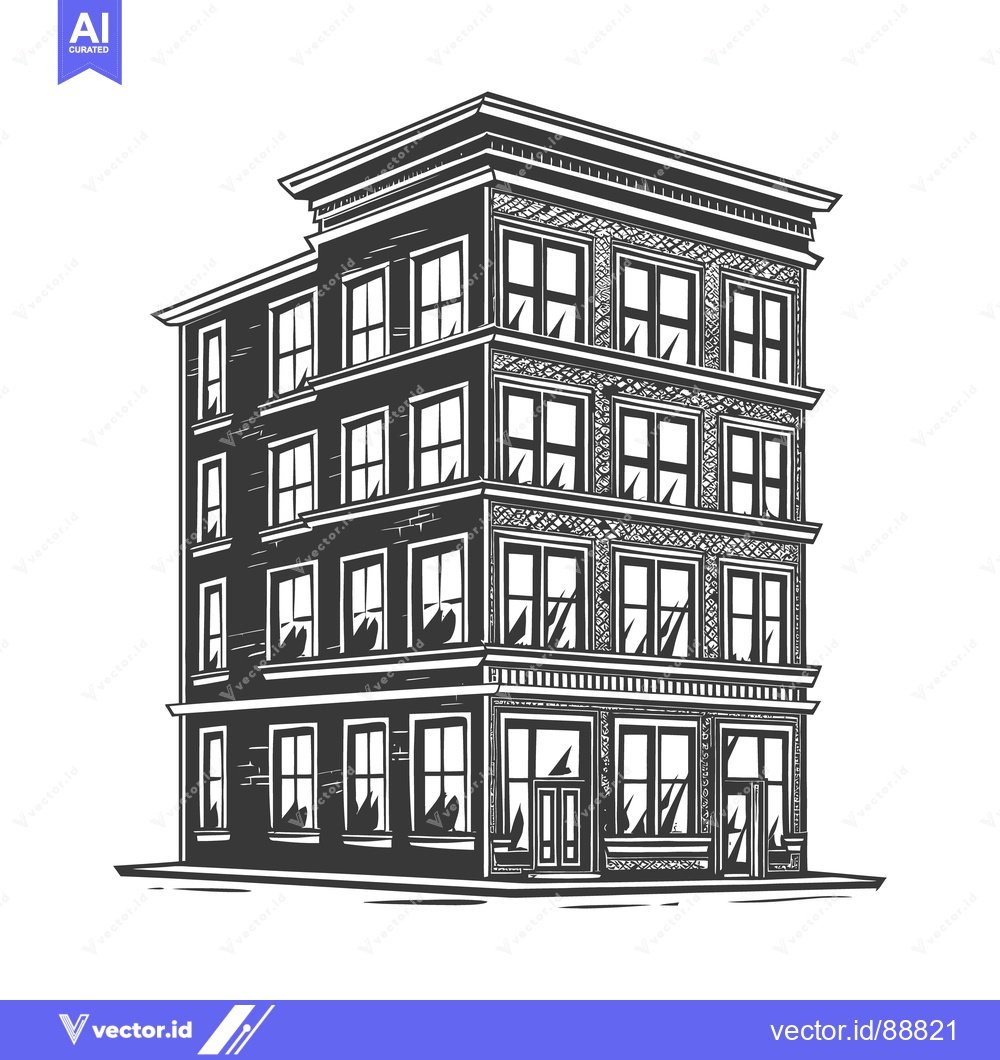 Premium Vector dari A vintage illustration depicting a tall multi story building structure