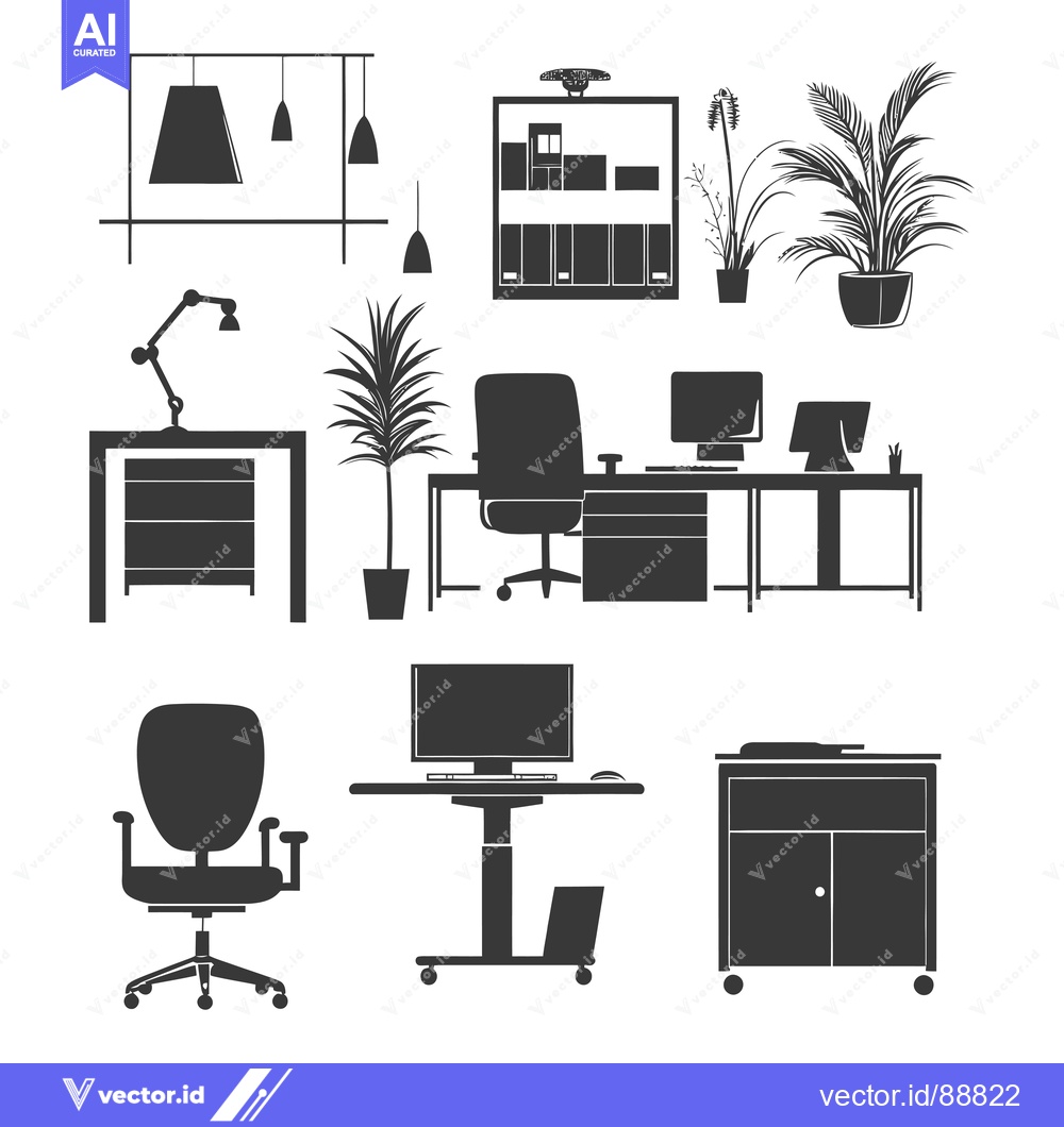 Premium Vector dari Office Furniture and Decor Silhouettes