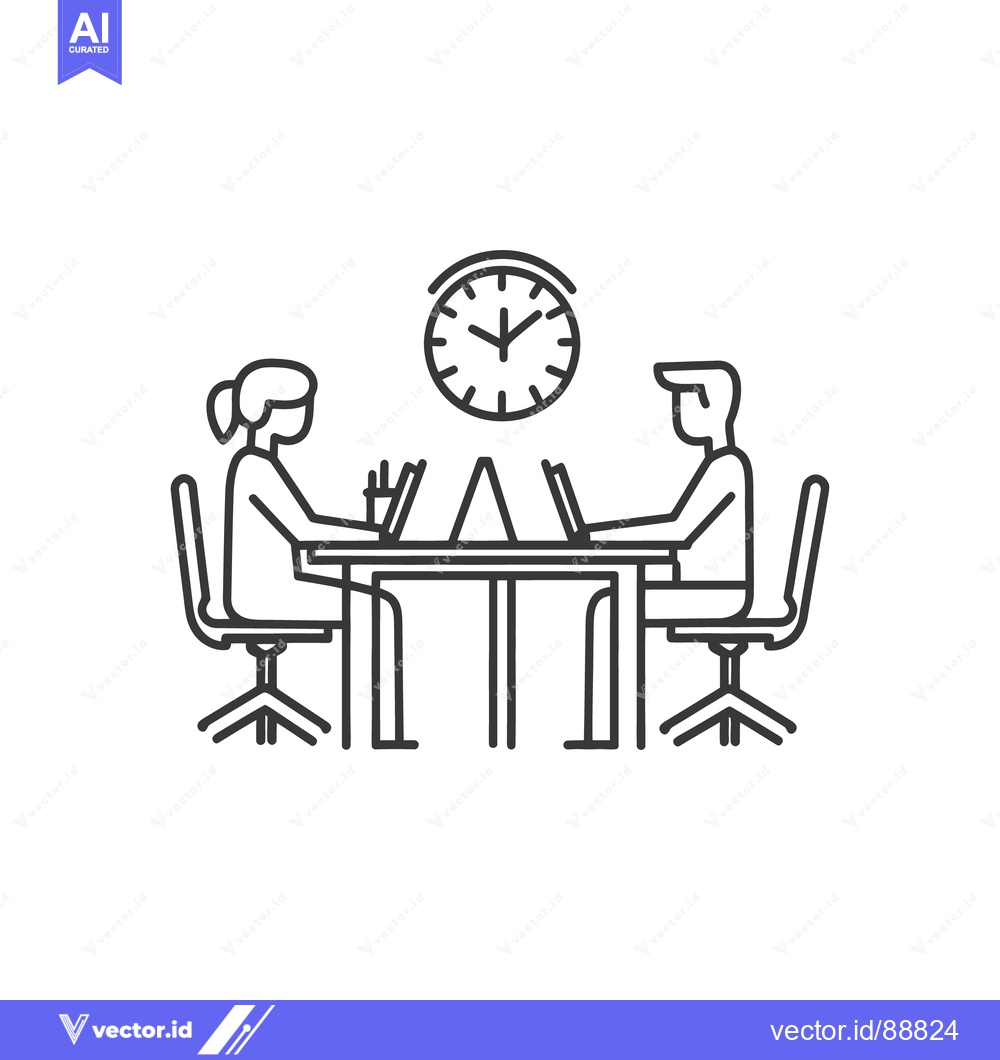 Premium Vector dari Two individuals seated at a table working with laptops and time