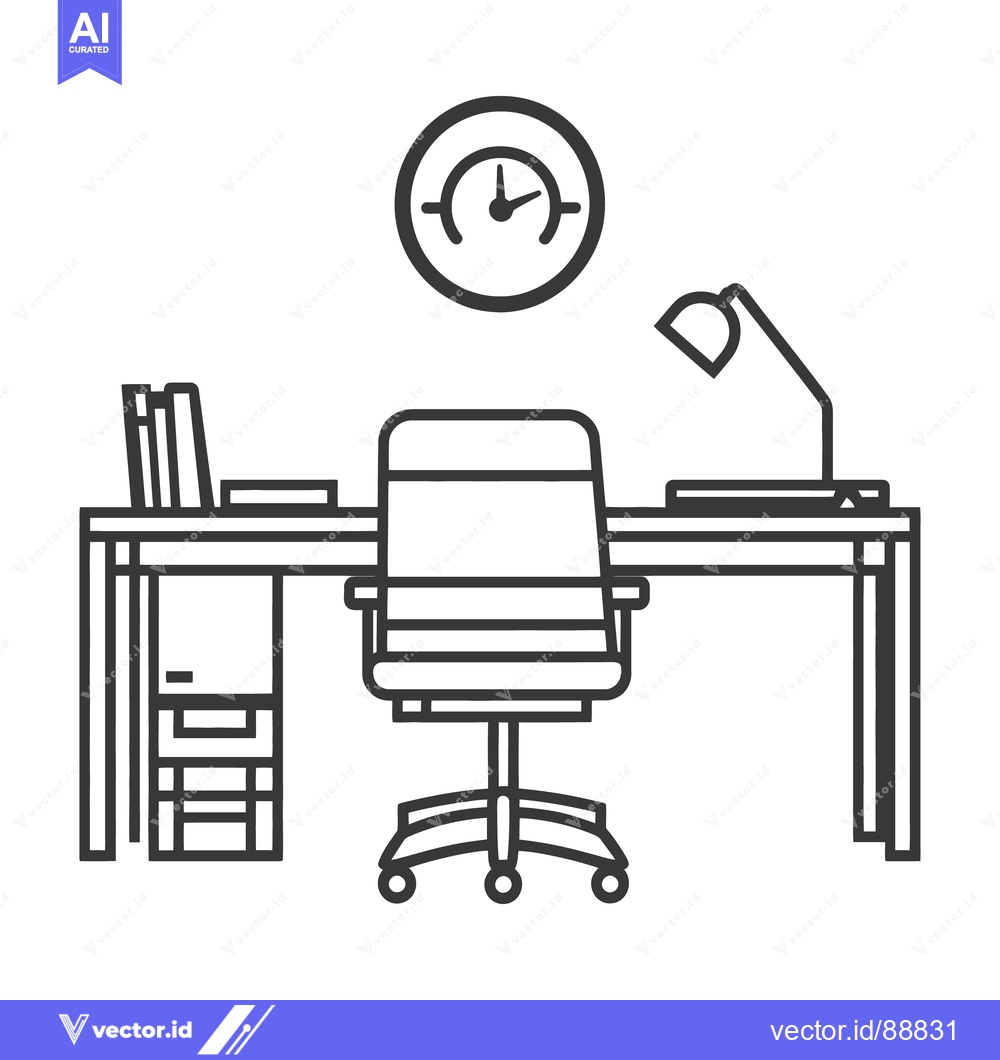 Premium Vector dari A line art image depicting an office workspace interior scene
