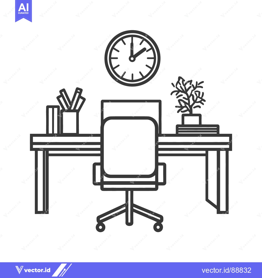 Premium Vector dari An illustration depicting an office workstation with a clock above