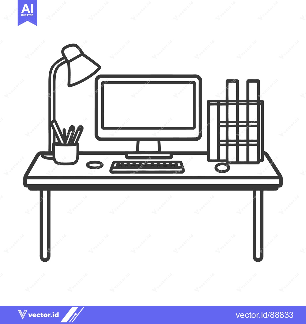 Premium Vector dari An illustration featuring a desk with computer and office supplies