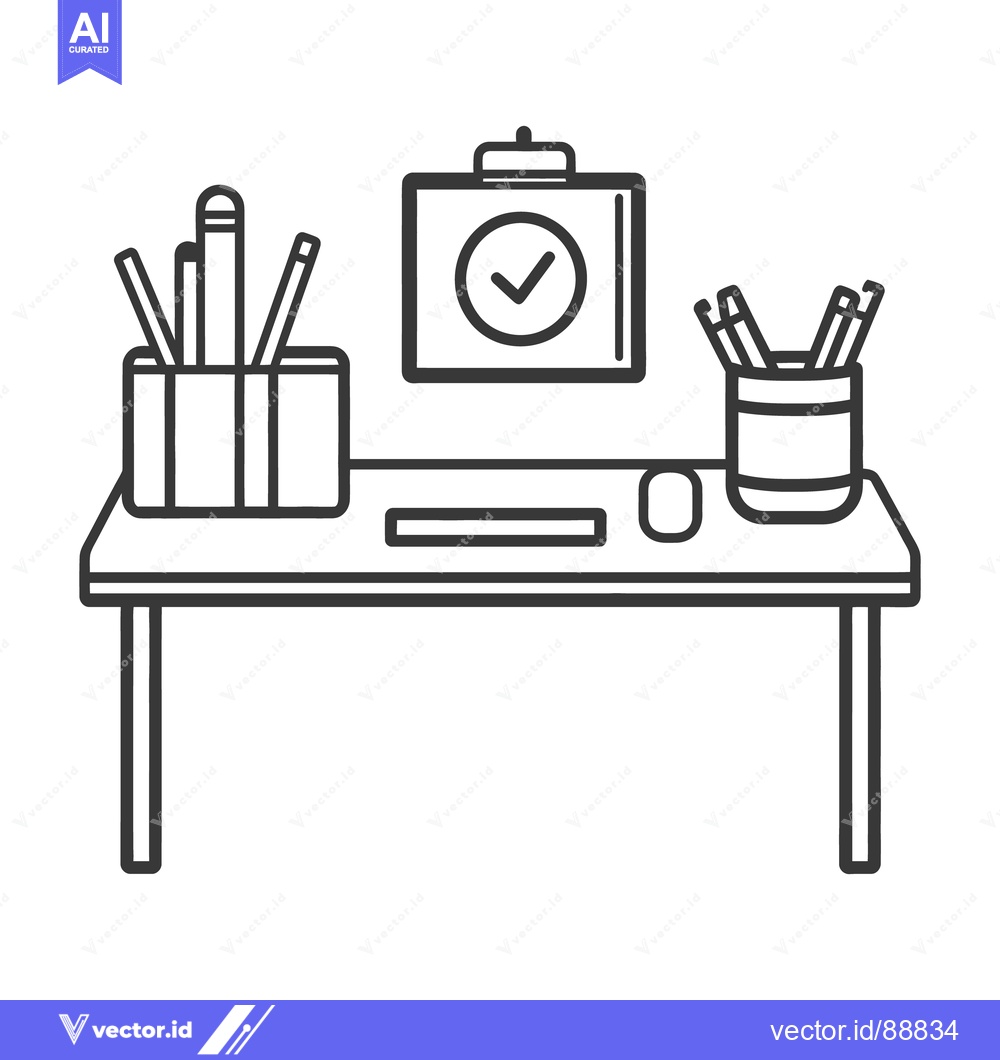 Premium Vector dari A black and white desk arrangement with office supplies present