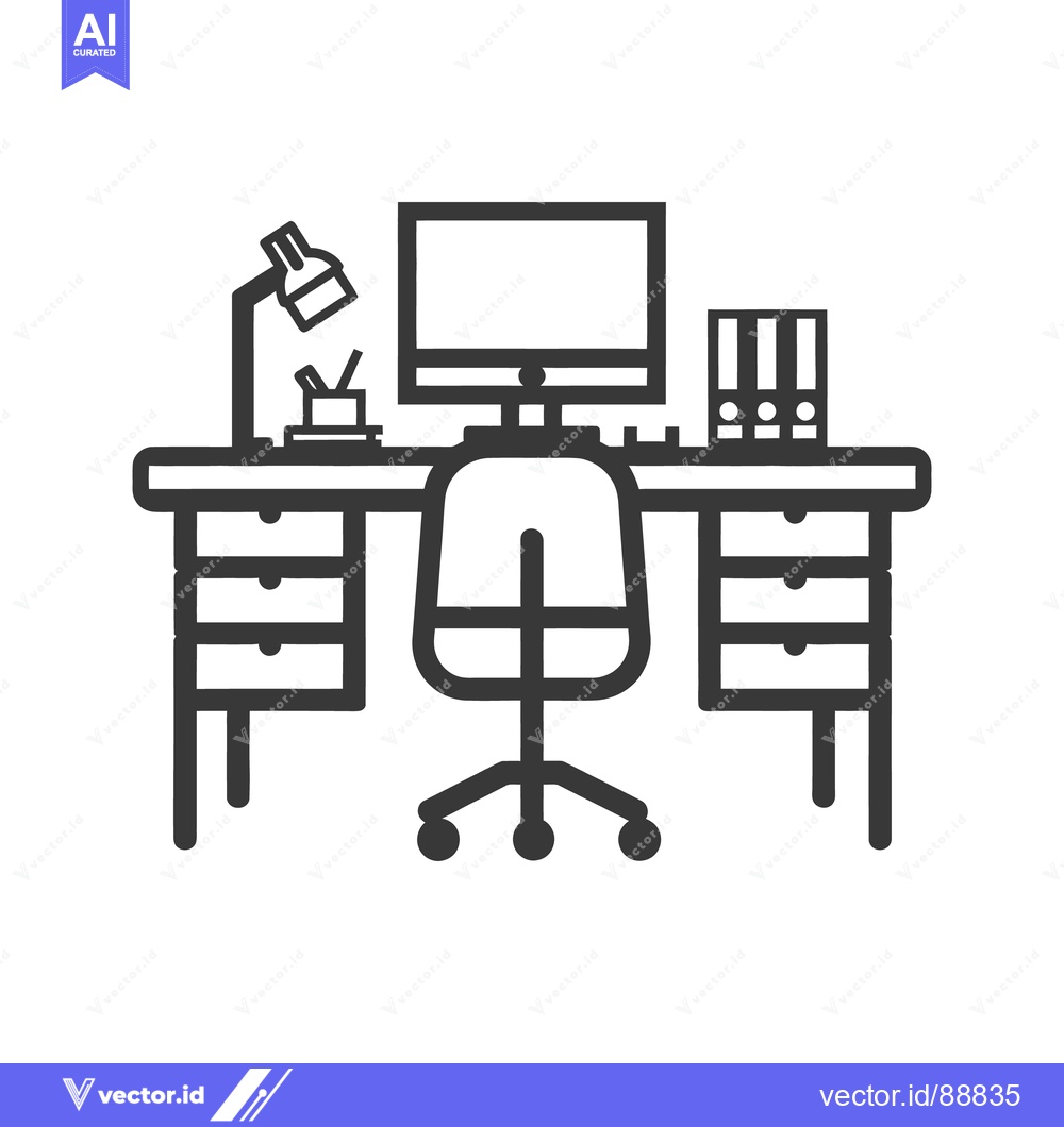 Premium Vector of A simple line drawing illustration of an office workspace setup