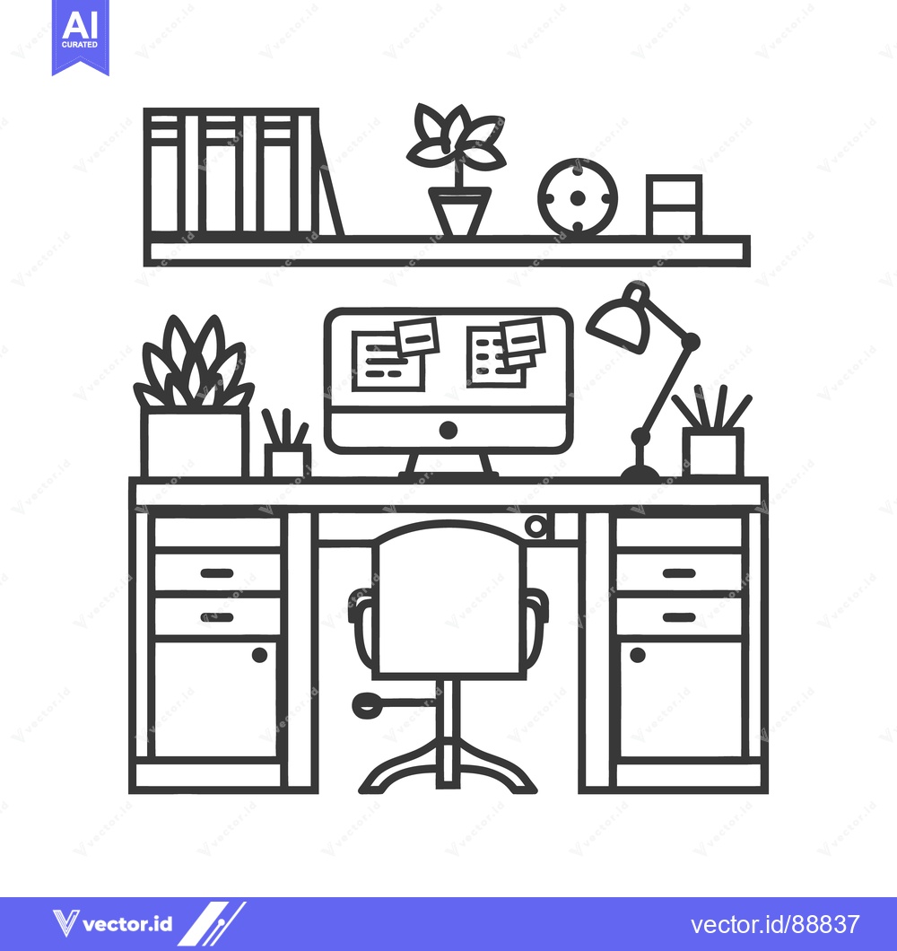 Premium Vector of An organized desk workspace showing computer and office supplies