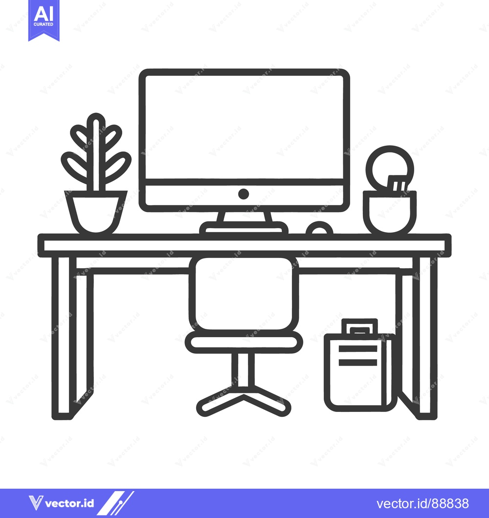 Premium Vector dari A simplistic desk workspace featuring a computer and chair