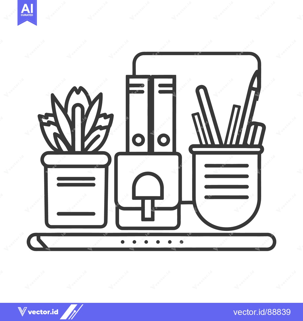 Premium Vector dari Simplified illustration showing office supplies and potted plant arran