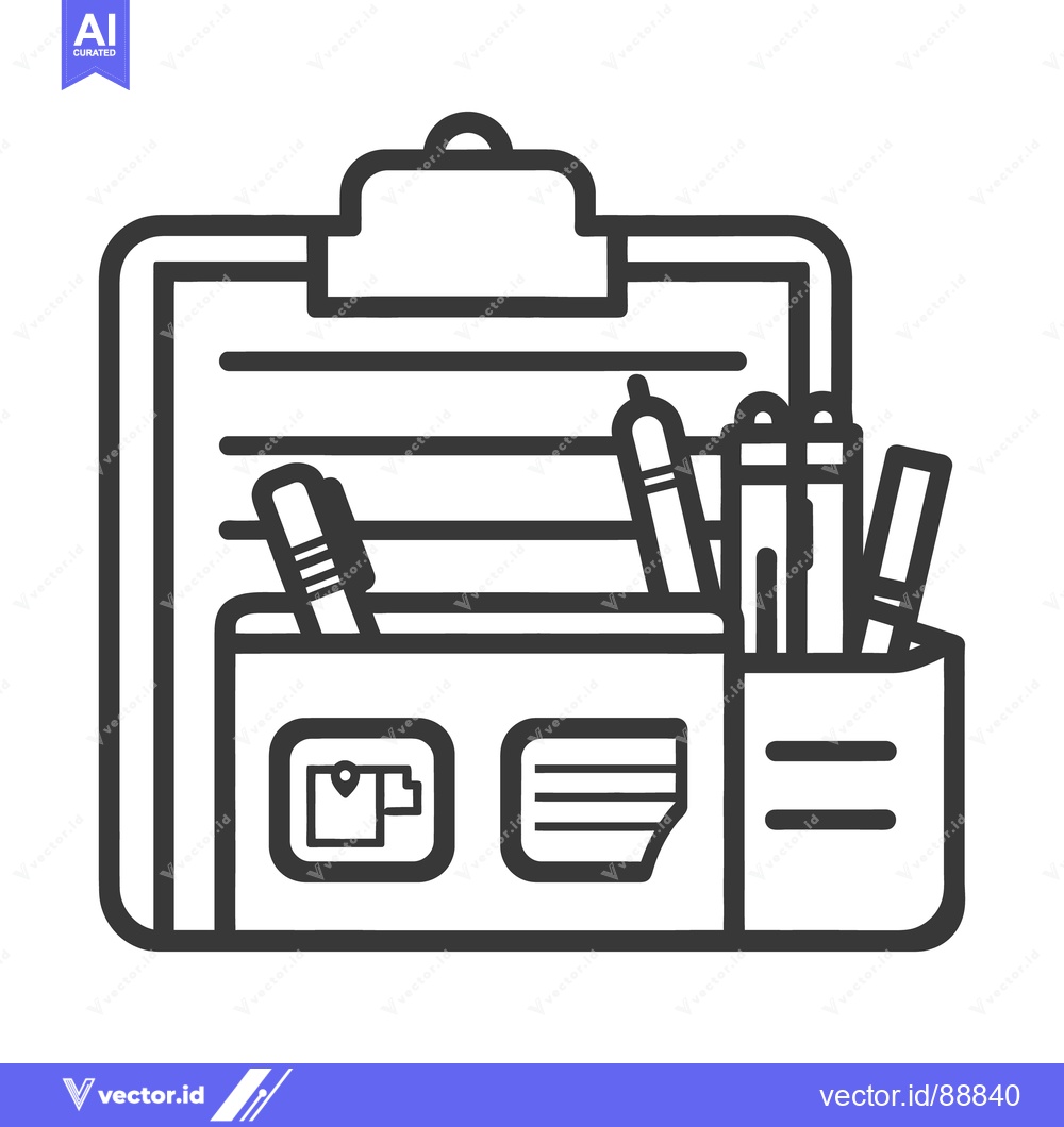 Premium Vector of A detailed illustration of a clipboard and writing utensils is present