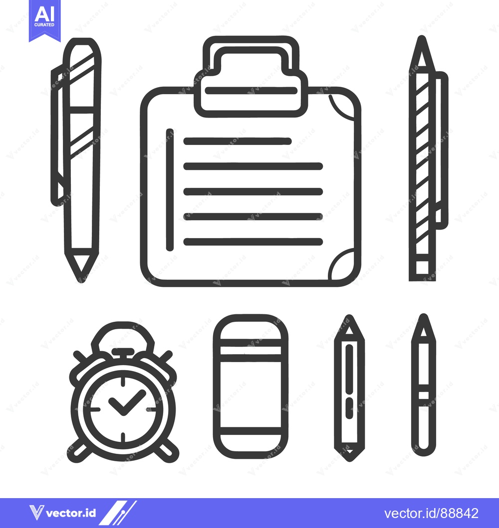Premium Vector dari Stationery supplies arranged on a white surface with a minimalist desi