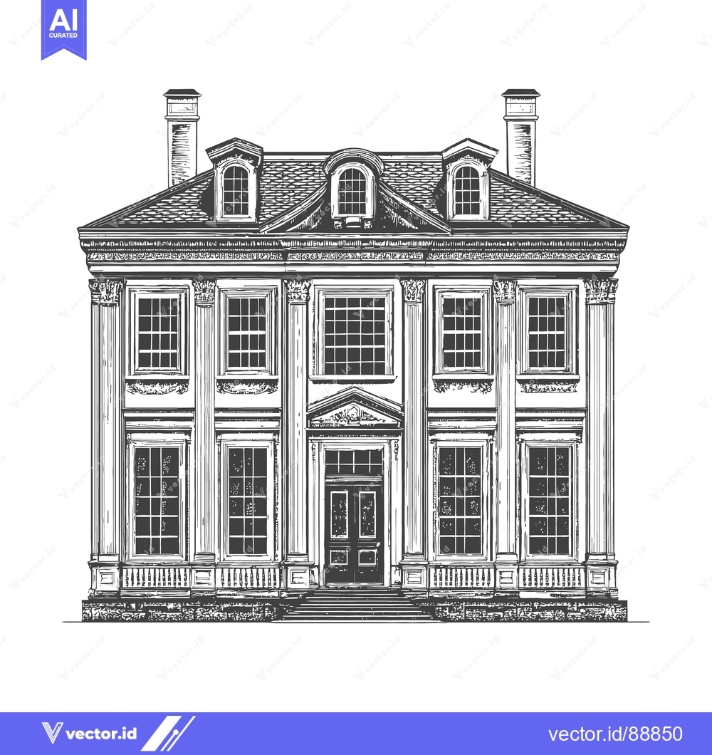 Premium Vector dari A detailed black and white drawing of a large mansion building