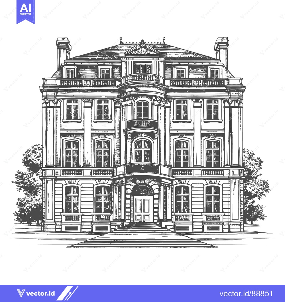 Premium Vector dari Elegant illustration showing the front facade of a grand building