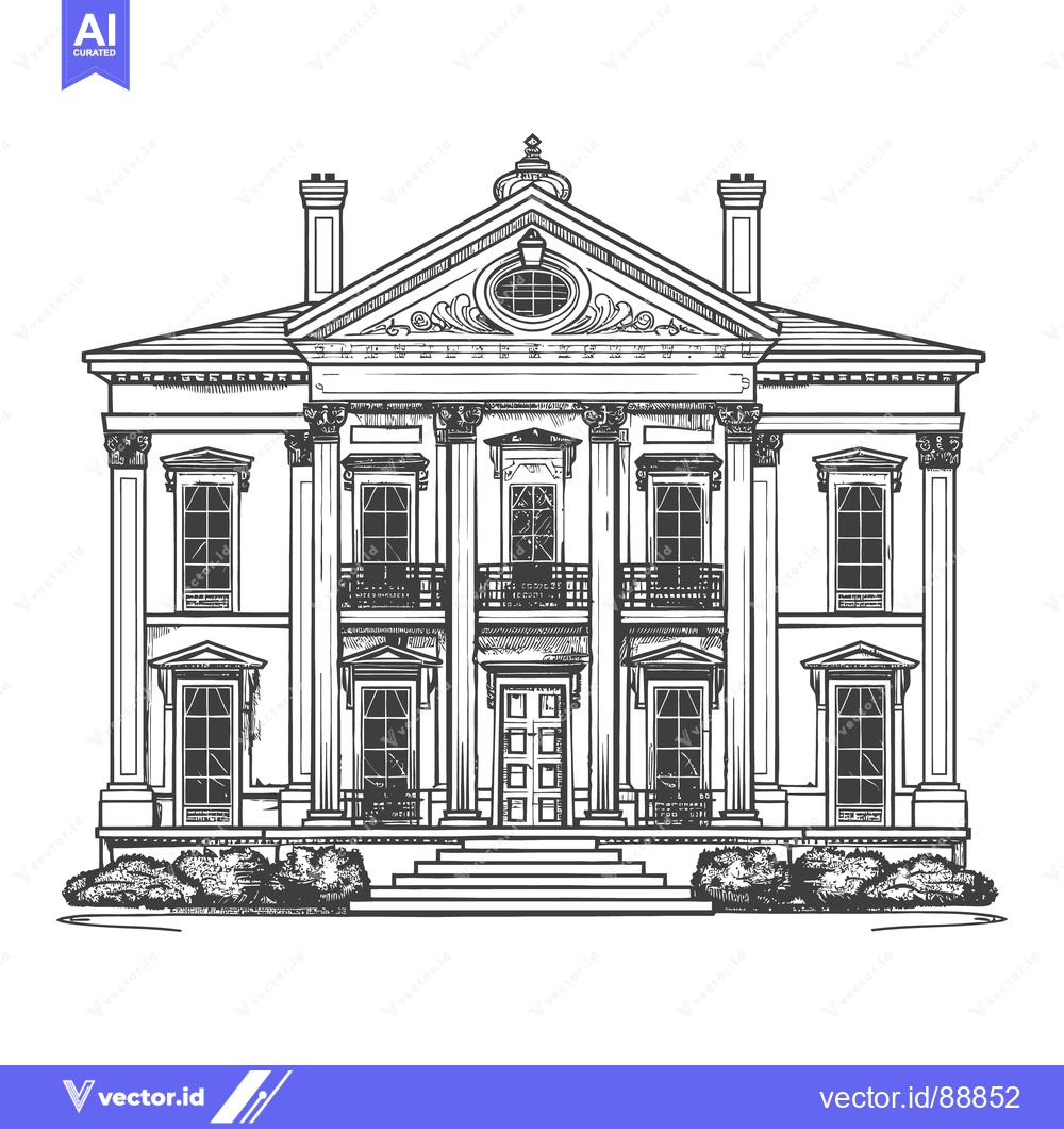 Premium Vector of A detailed illustration depicting a stately home architectural design