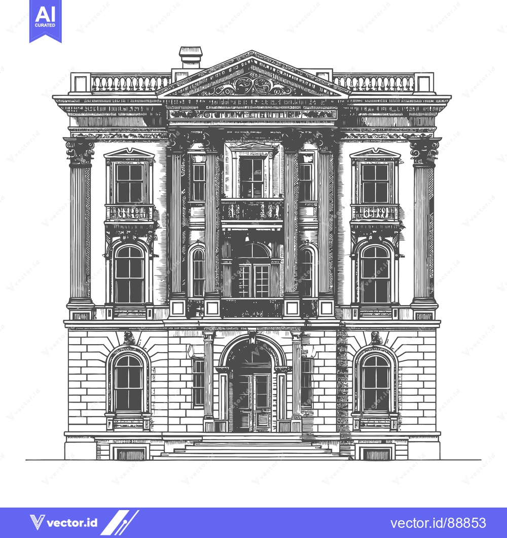Premium Vector dari Elegant monochrome architectural illustration of a grand and classic b