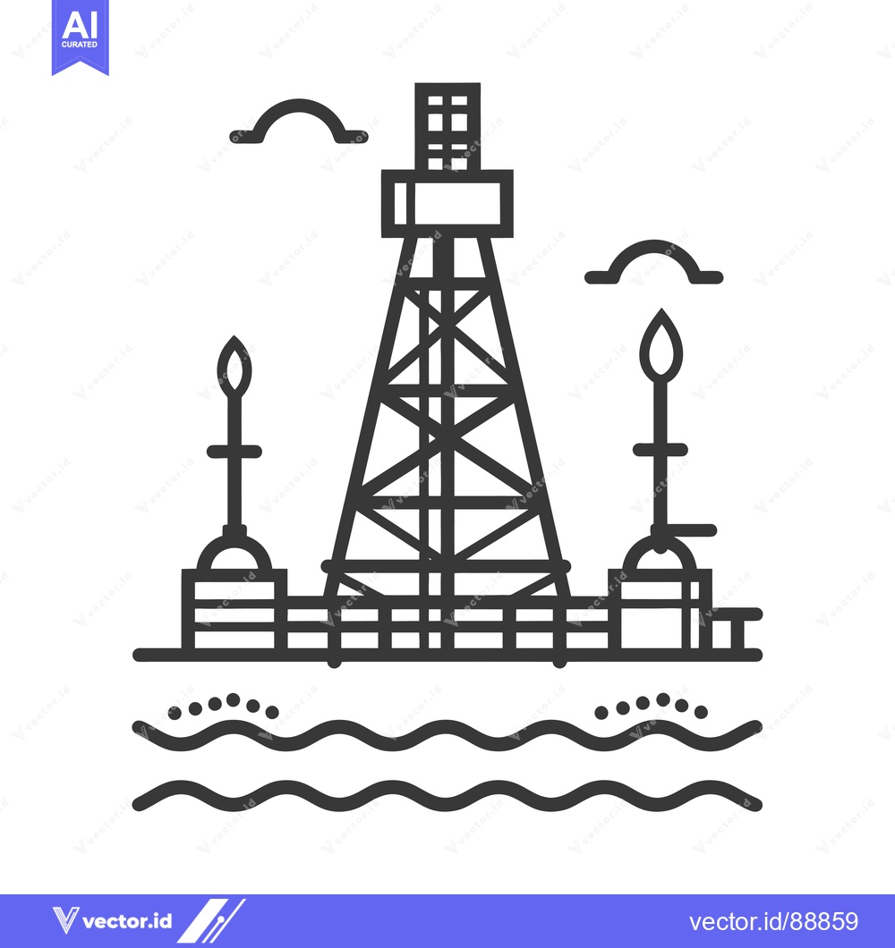 Premium Vector dari Offshore Oil Rig Platform with Three Oil Derricks