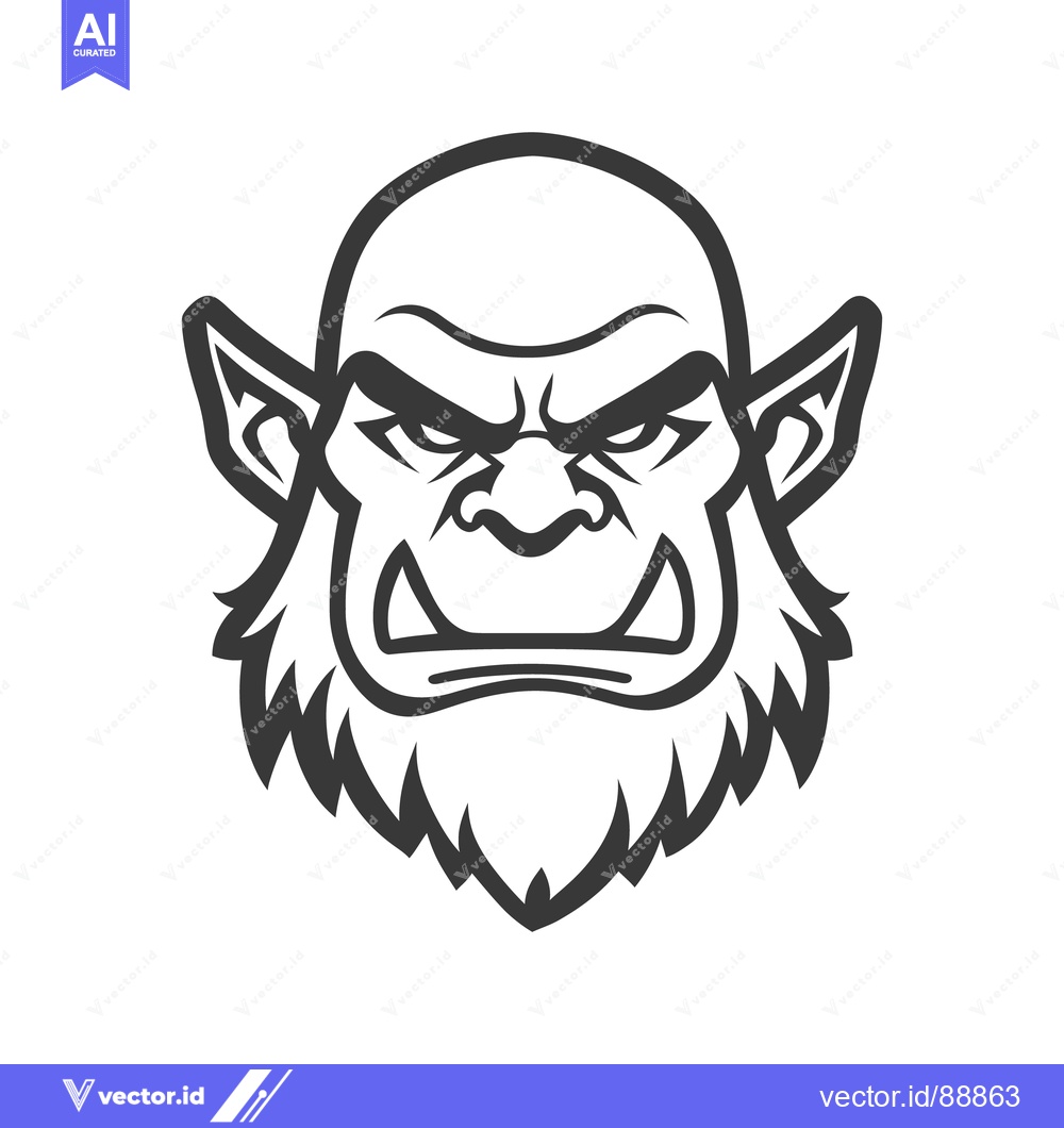 Premium Vector dari A Fierce Orcish Warrior Head Depicted In Bold Black Lines