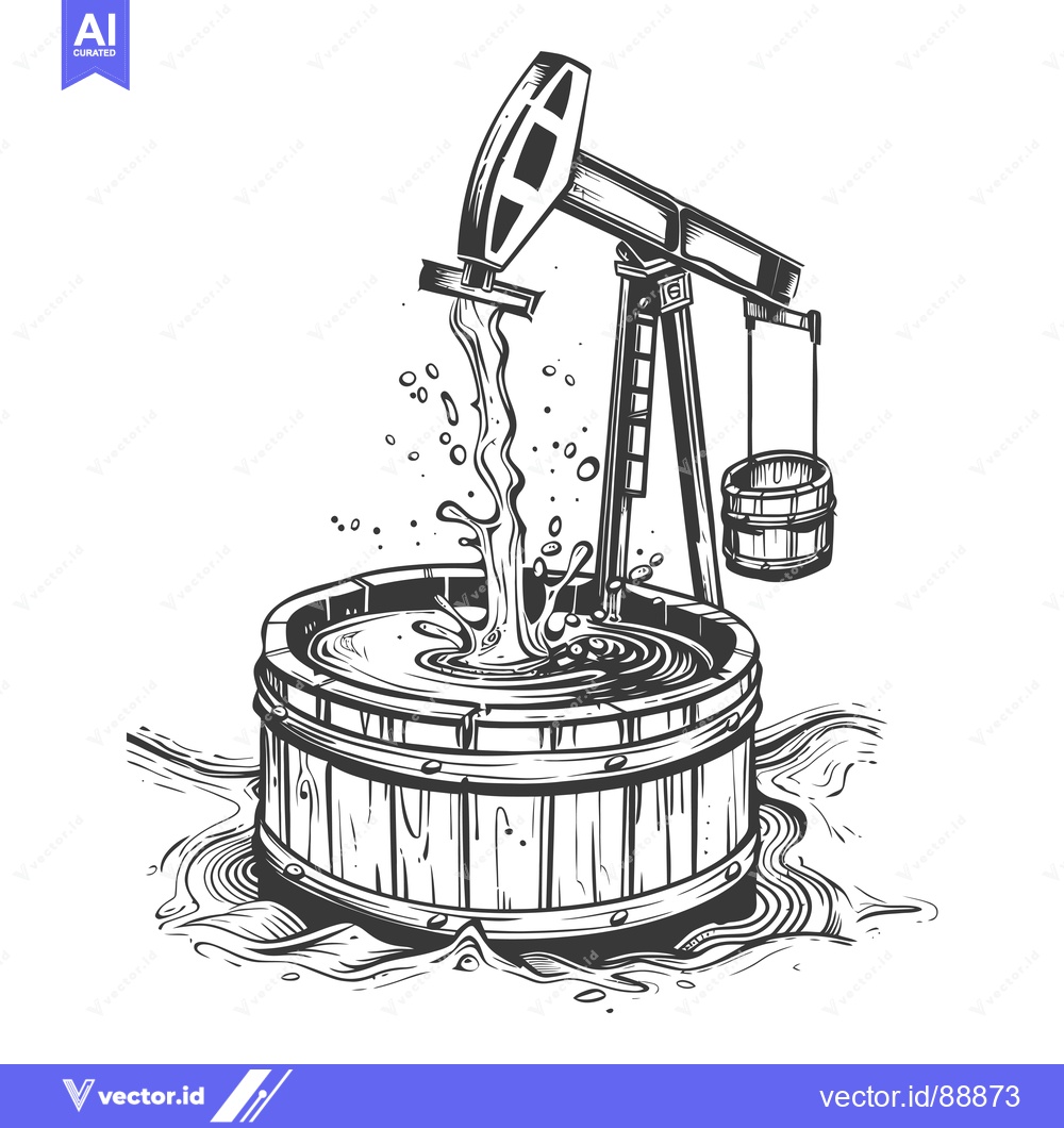 Premium Vector dari Oil Derrick Pumping Liquid into Wooden Barrel