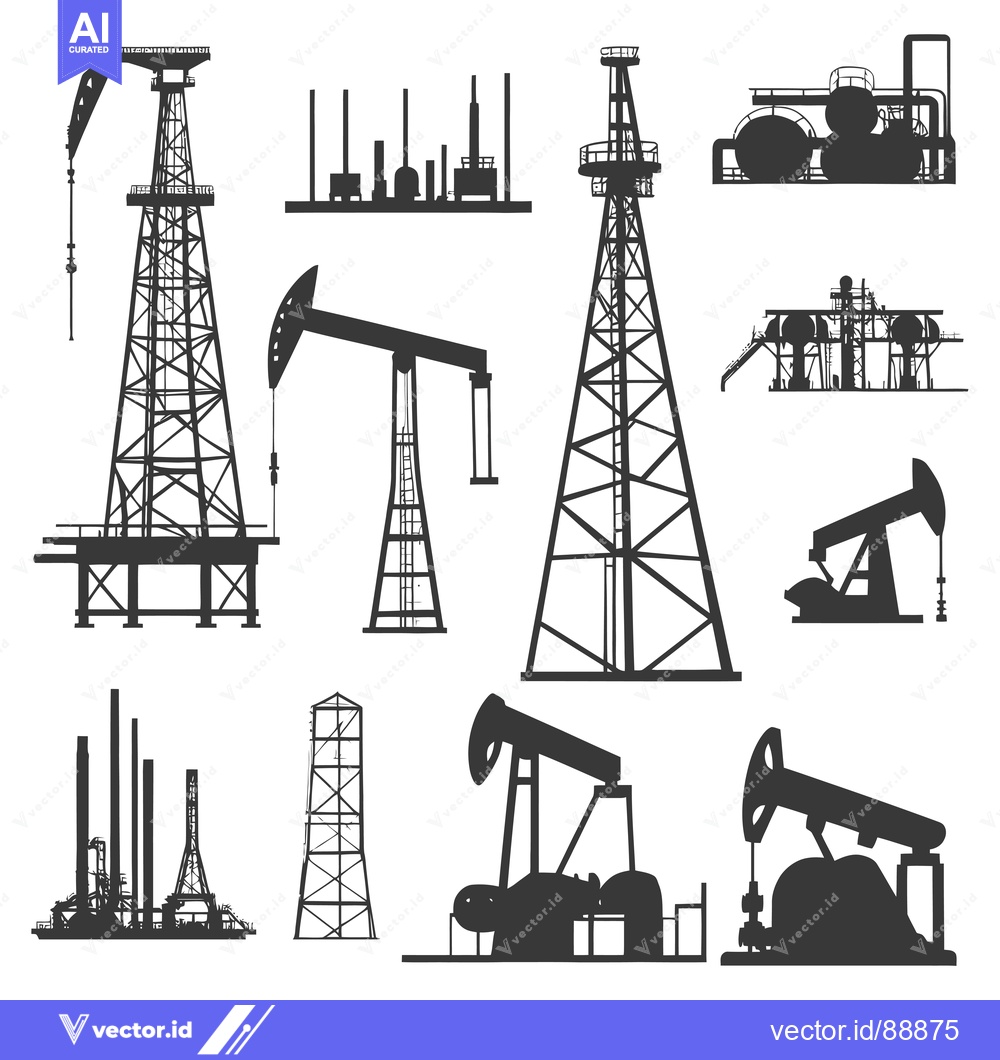 Premium Vector dari Oil Drilling and Refining Silhouettes